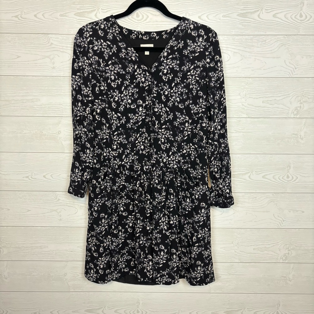 Garnet Hill Drop Waist Floral Black/White Pleated Dress Size Small 2